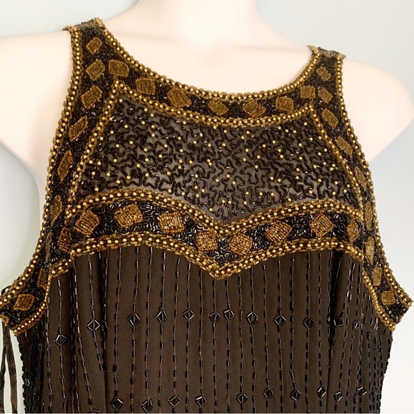 Landmark Vintage 100% Silk black and gold fully beaded evening gown Art Deco 2X - Picture 2 of 14